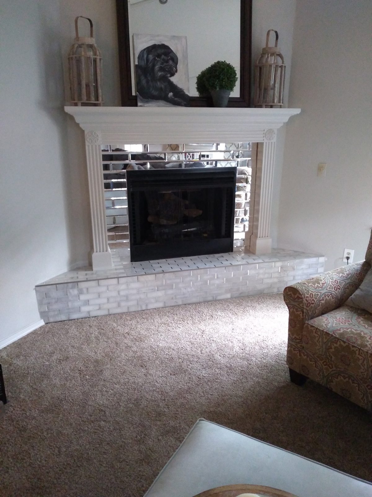Custom stone tile fireplace surround
